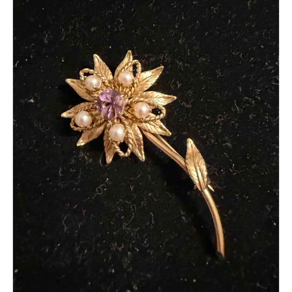 WINARD 12k GF Flower Pin Pearls Amethyst